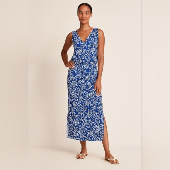 Tommy Bahama Dresses & Skirts - Tommy Bahama Mar-A-Sketch Maxi Dress Tropical Floral Viscose Blue White Sz Small